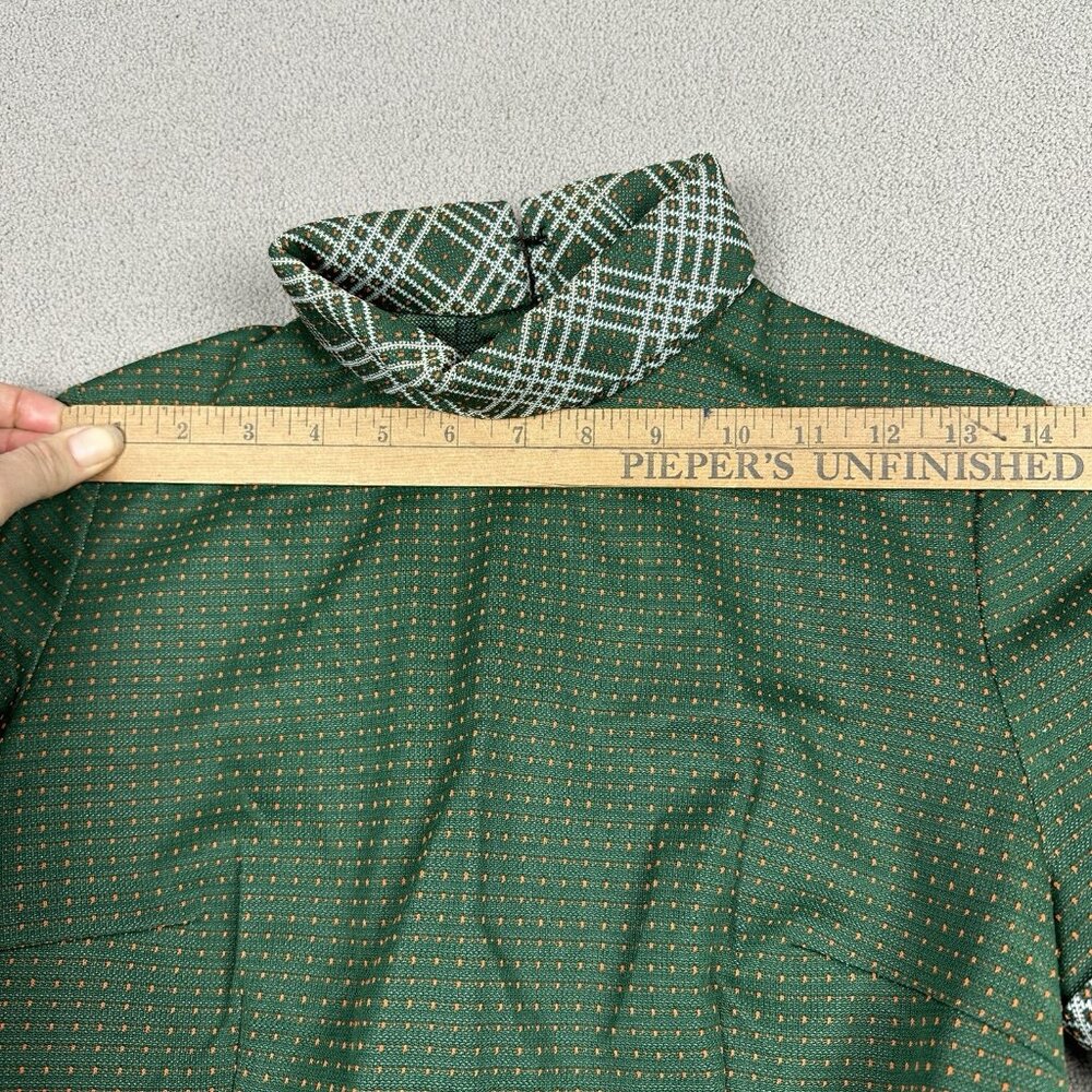 Vtg 70s Polyester Knit Green Dress w/ Belt Polka Dot High Neck 32B 26W 34L - Picture 4 of 9